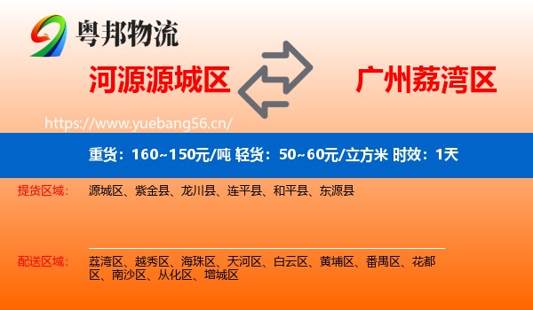 河源源城区到荔湾区物流专线名片