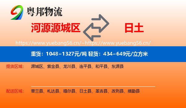 河源源城区到日土县物流