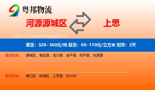 河源源城区到上思县物流专线名片