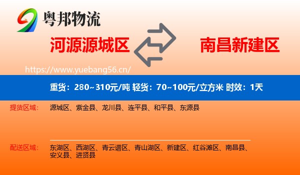 河源源城区到新建区物流专线名片