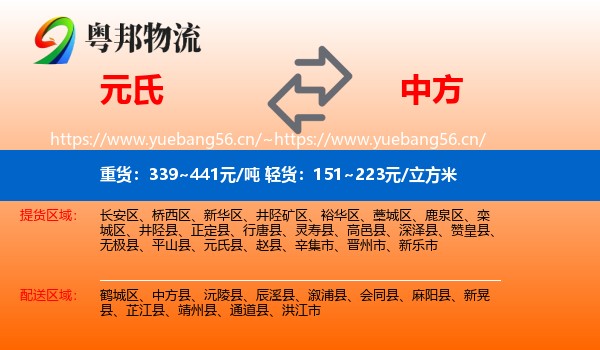 元氏到中方县物流