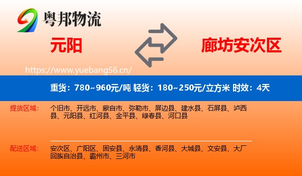元阳到安次区物流专线名片