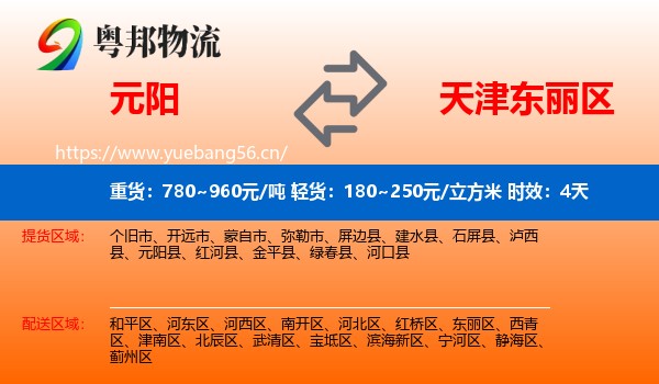 元阳到东丽区物流专线名片