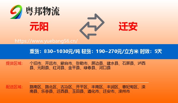 元阳到迁安市物流专线名片