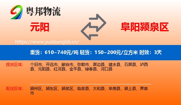 元阳到颍泉区物流专线名片