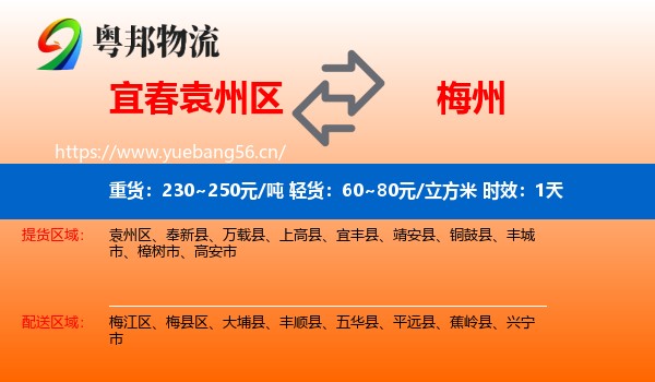 宜春袁州区到梅州物流专线名片