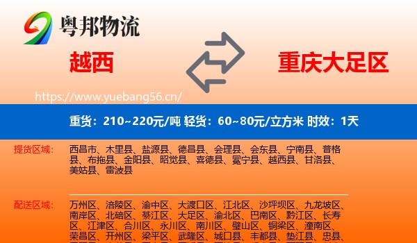 越西到大足区物流专线名片