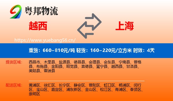 越西到上海物流专线名片