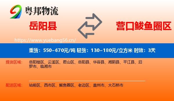 岳阳县到鲅鱼圈区物流专线名片