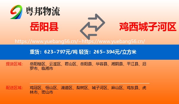 岳阳县到城子河区物流专线