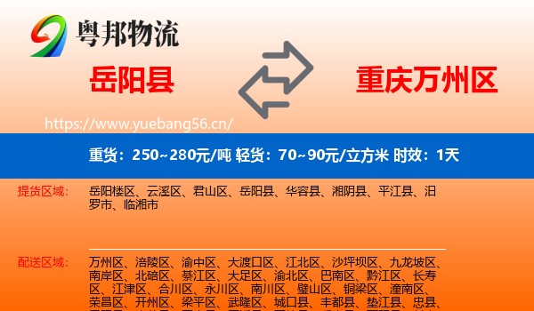 岳阳县到万州区物流专线名片
