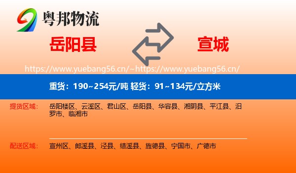 岳阳县到宣城物流专线