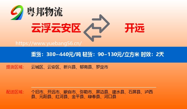 云浮云安区到开远市物流专线名片