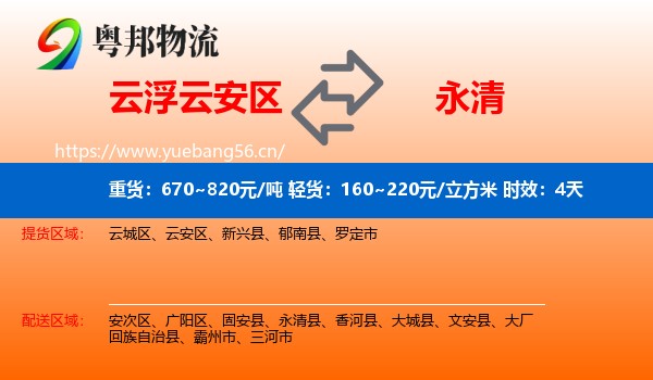 云浮云安区到永清县物流专线名片