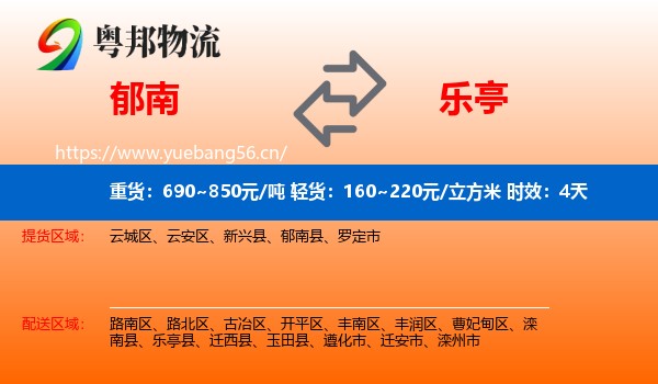 郁南到乐亭县物流专线名片