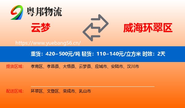 云梦到环翠区物流专线名片