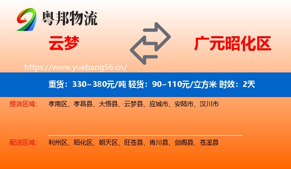 云梦到昭化区物流专线名片