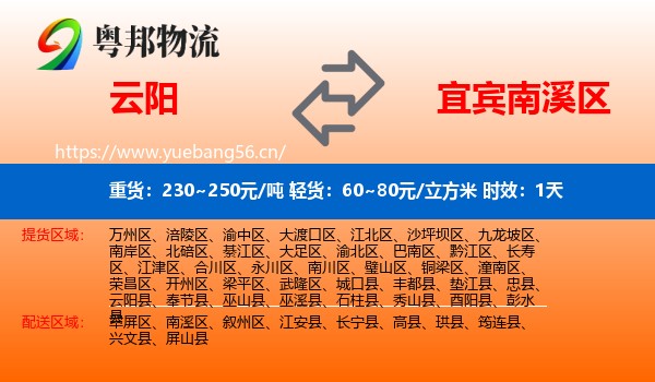 云阳到南溪区物流专线名片