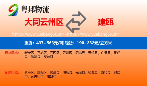大同云州区到建瓯市物流
