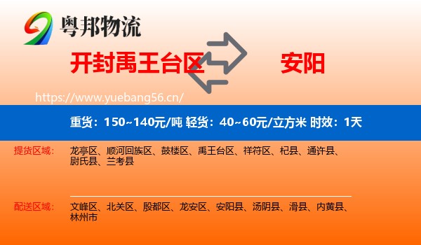 开封禹王台区到安阳物流专线名片