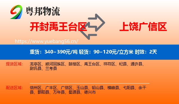 开封禹王台区到广信区物流专线名片