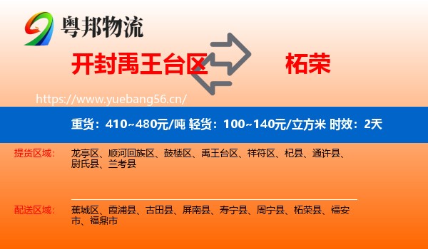 开封禹王台区到柘荣县物流专线名片