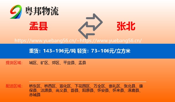 盂县到张北县物流