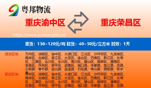 重庆渝中区到荣昌区物流专线名片