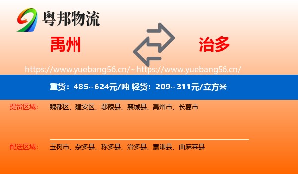 禹州到治多县物流