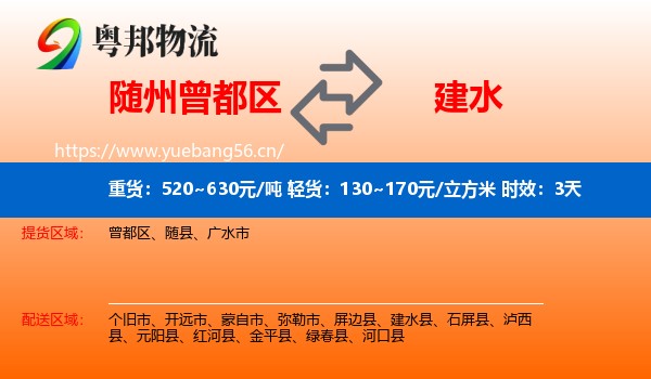 随州曾都区到建水县物流专线名片