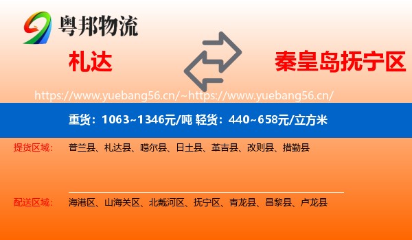 札达到抚宁区物流