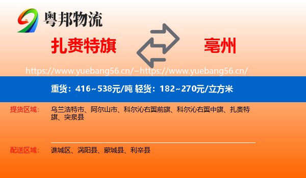 扎赉特旗到亳州物流