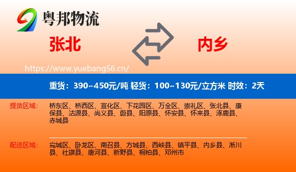 张北到内乡县物流专线名片