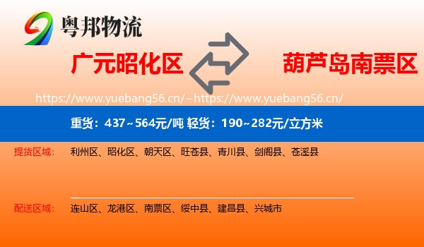 广元昭化区到南票区物流