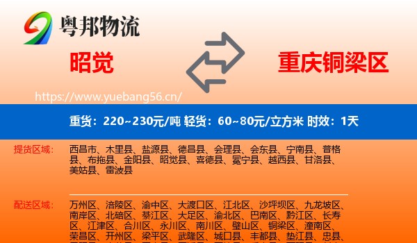 昭觉到铜梁区物流专线名片