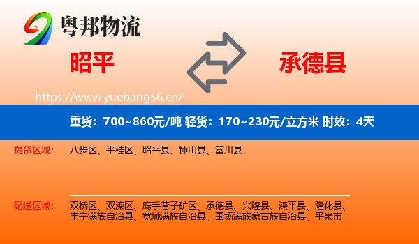 昭平到承德县物流专线名片