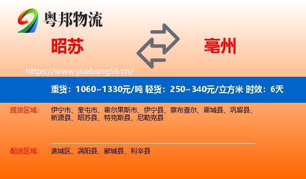 昭苏到亳州物流专线名片