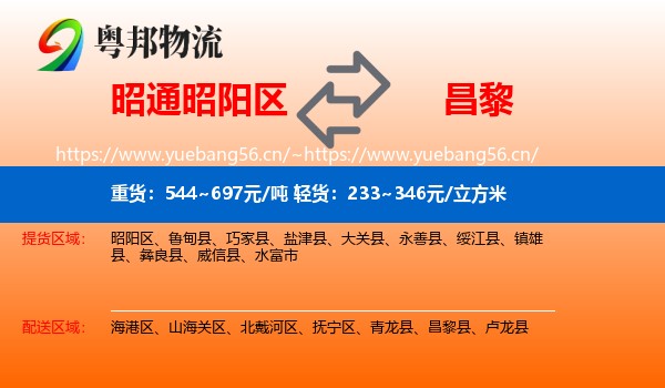 昭通昭阳区到昌黎县物流