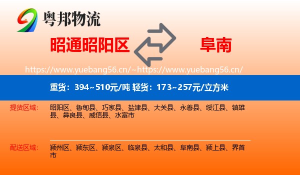 昭通昭阳区到阜南县物流