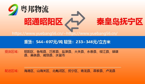 昭通昭阳区到抚宁区物流