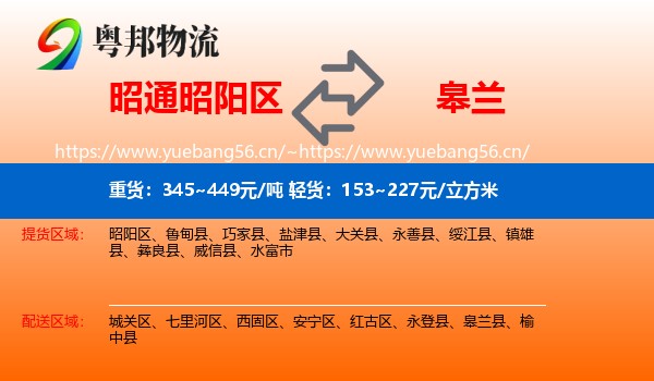 昭通昭阳区到皋兰县物流