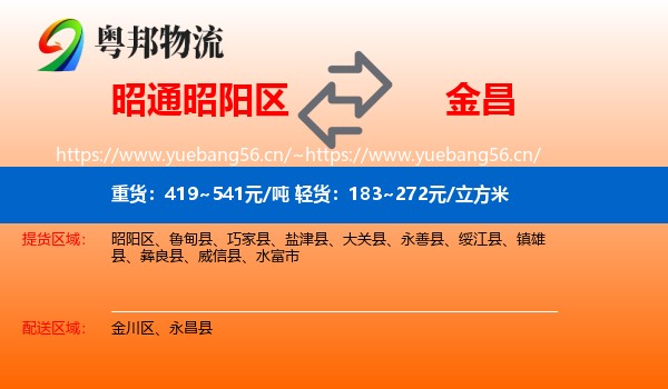 昭通昭阳区到金昌物流