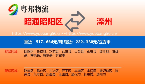 昭通昭阳区到滦州市物流