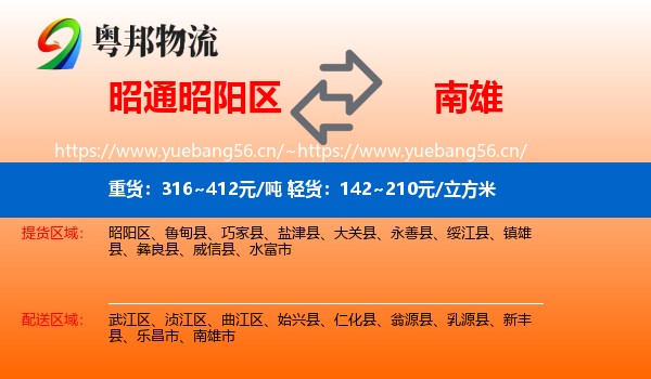 昭通昭阳区到南雄市物流