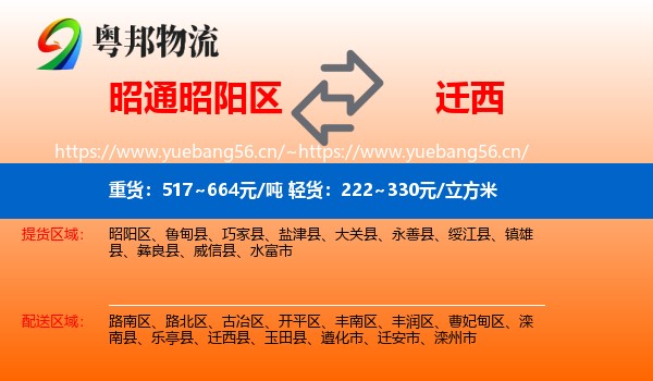 昭通昭阳区到迁西县物流