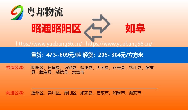 昭通昭阳区到如皋市物流
