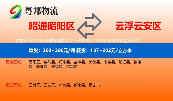 昭通昭阳区到云安区物流