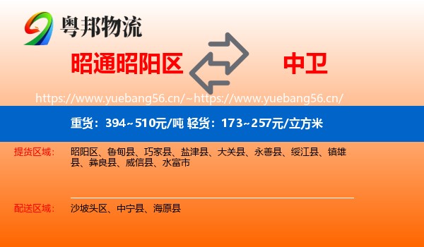 昭通昭阳区到中卫物流