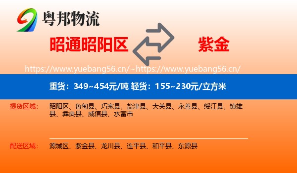 昭通昭阳区到紫金县物流