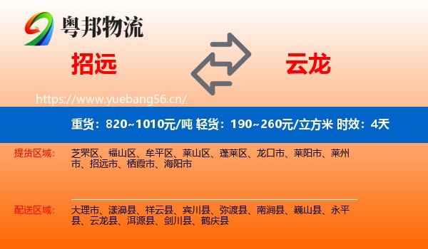 招远到云龙县物流专线名片
